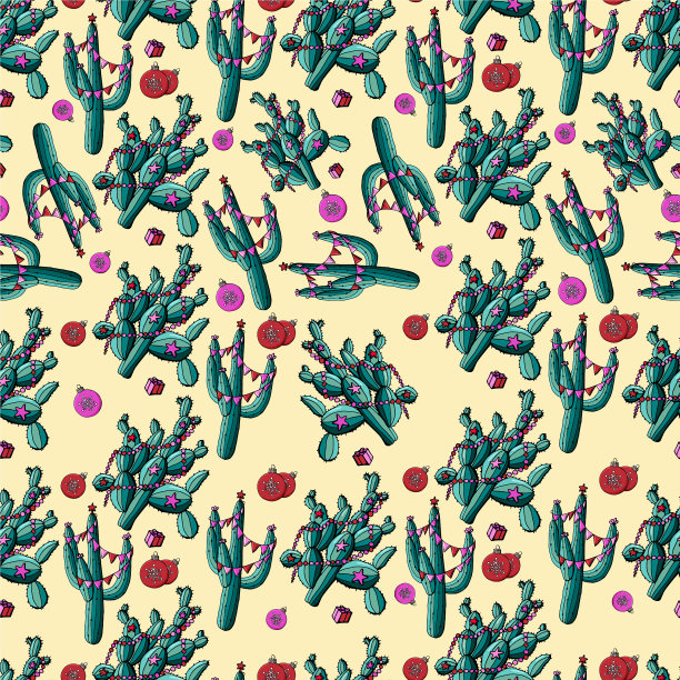 用仙人掌无缝图案装饰圣诞图片下载