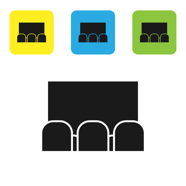 黑色电影院礼堂与屏幕和座位图标图片下载