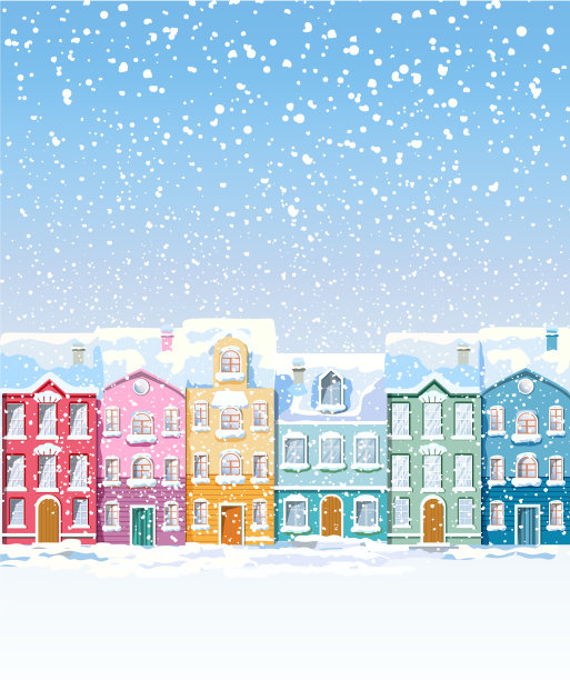 冬天五颜六色的城市建筑被雪覆盖图片下载