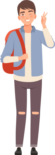 背着背包的年轻人站了起来，面带微笑图片下载