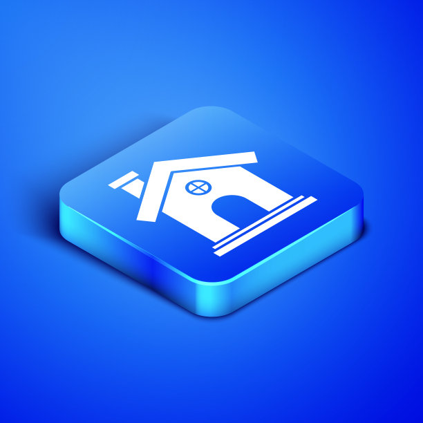 等距房子图标孤立在蓝色背景图片下载