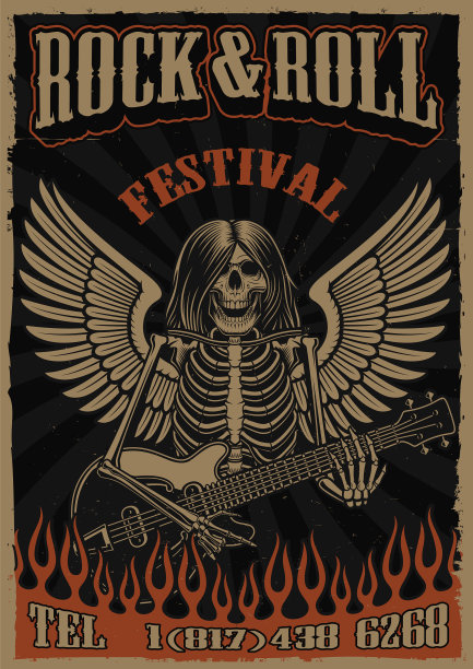 彩色复古海报的主题摇滚和图片下载