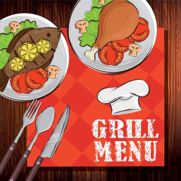 配有桌布和美味食物的烧烤菜单图片下载