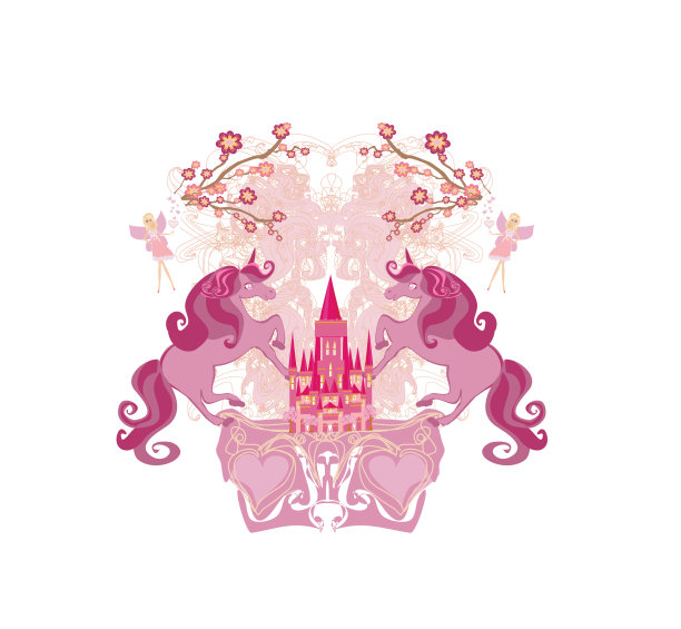 美丽的童话城堡和可爱的独角兽图片下载