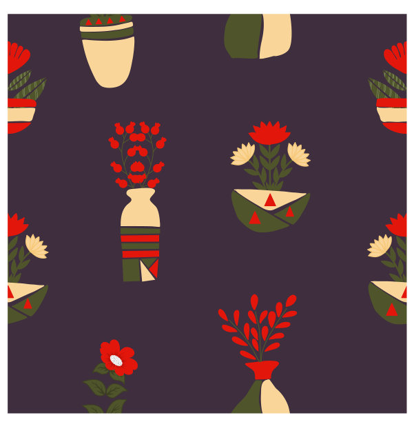 斯堪的纳维亚花盆与花在一个无缝图片下载