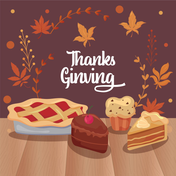 卡片上有感恩节和食物的标签图片下载