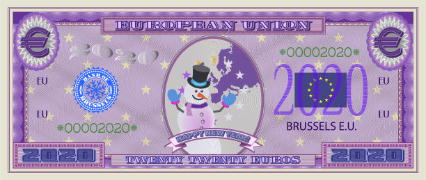 紫色钞票，2020欧元新年快乐图片下载