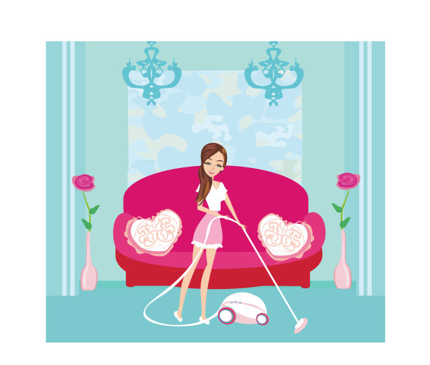 有无线吸尘器的女孩图片下载