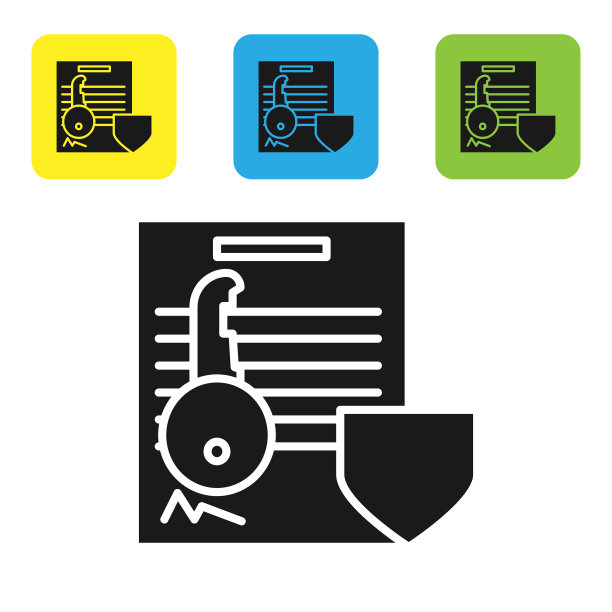 黑色文件与盾牌图标隔离键图片下载