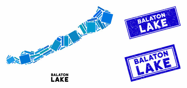 马赛克巴拉顿湖地图和遇险矩形图片下载