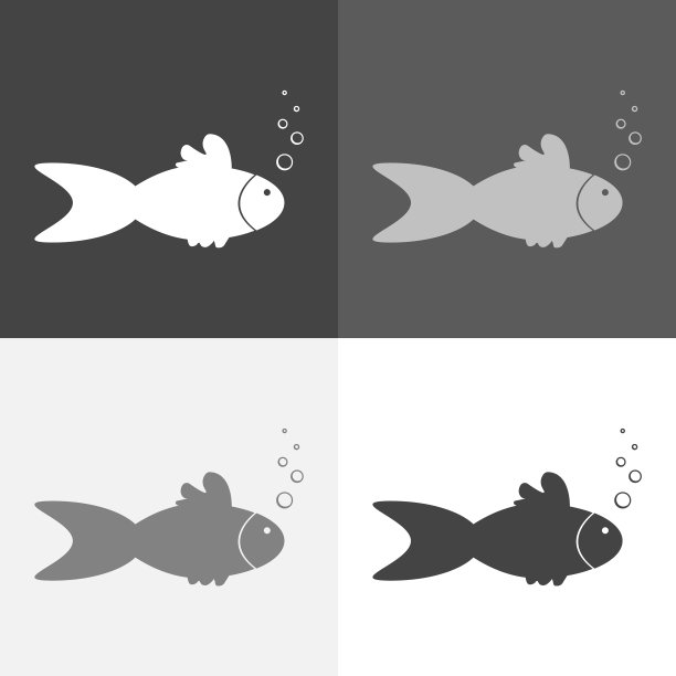 设置图像鱼和气泡在白-灰-黑图片下载