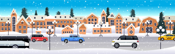 汽车在冬天的城市街道上快乐地行驶图片下载