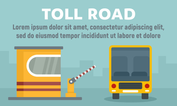 校车收费公路概念横幅平坦风格图片下载