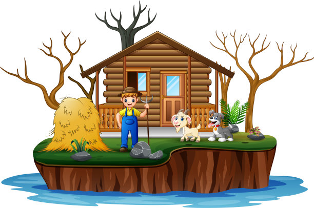 一个在岛上和动物一起工作的农民图片下载