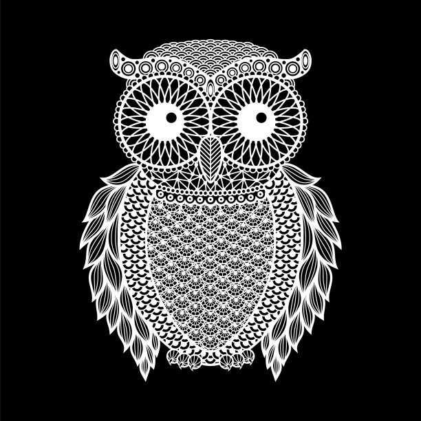 Zentangle风格的黑色猫头鹰手绘图片下载