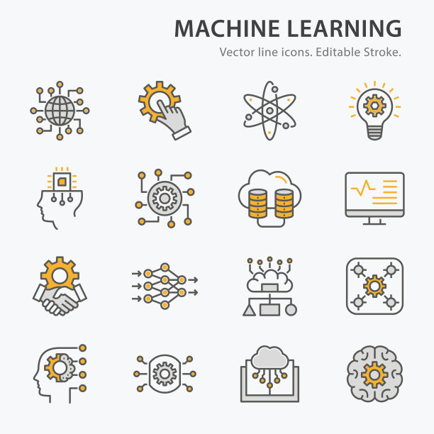 机器学习线图标集图片下载