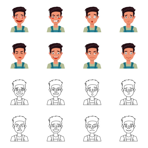 孤立的对象面和男孩标志集面图片下载