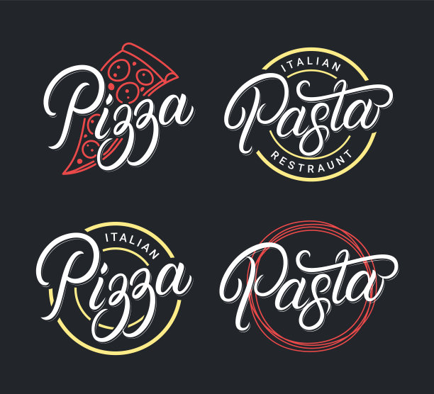 比萨和意大利面手写字母标志集图片下载