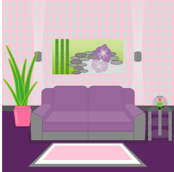 可爱的客厅室内设计与家具图片下载