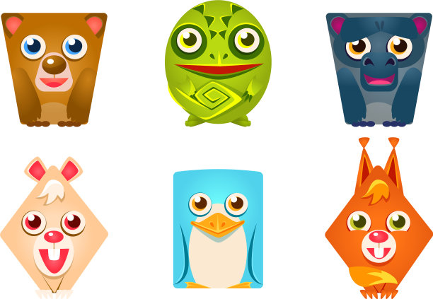 可爱的动物几何形状集熊蛙图片下载