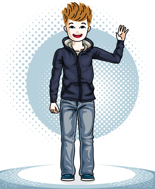 小男孩穿着时尚休闲装站在那里图片下载