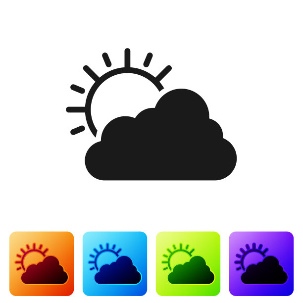 黑色的太阳和云天气图标孤立在白色图片下载