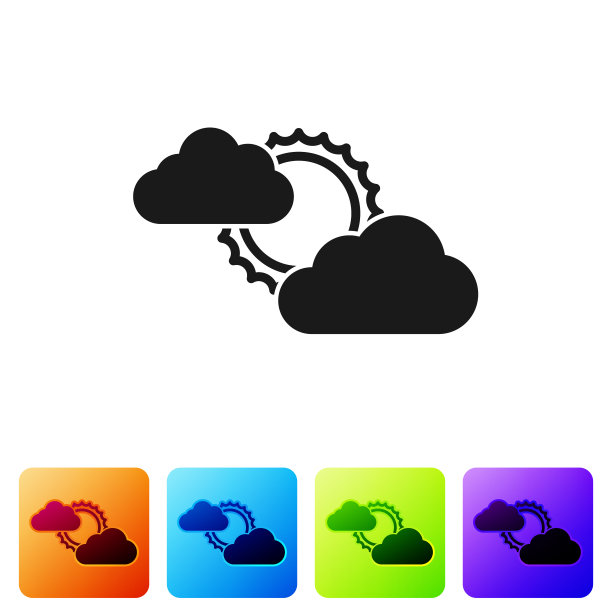 黑色的太阳和云天气图标孤立在白色图片下载