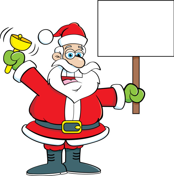 圣诞老人一边摇铃，一边举着牌子图片下载