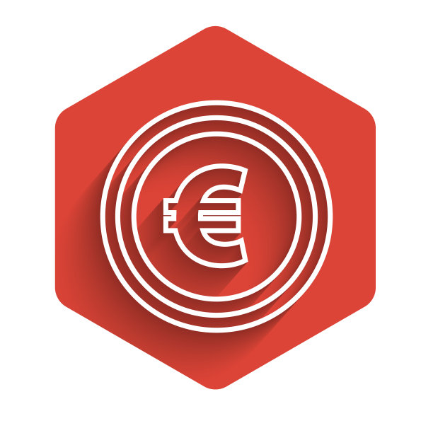 白色线硬币钱币与欧元符号图标图片下载