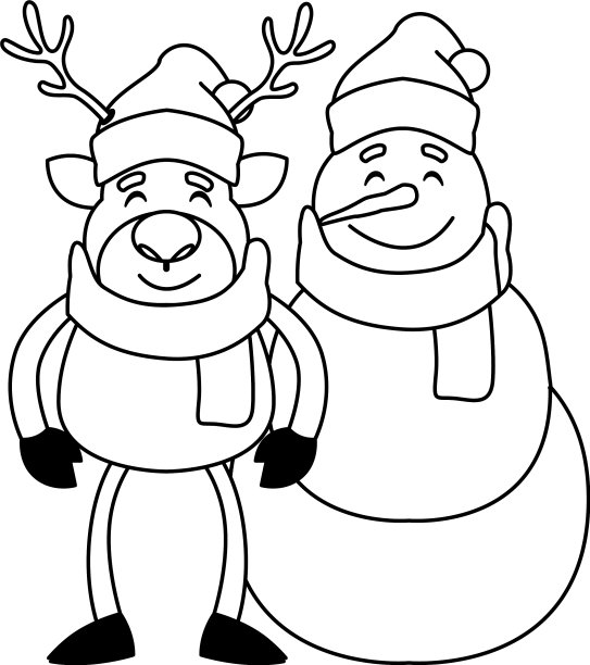 白色背景上有驯鹿的雪人图片下载