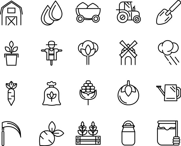 农村农业粗线图标设置图片下载