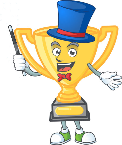 白色背景上的魔术师卡通金奖杯图片下载