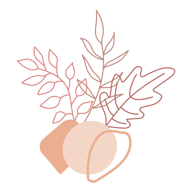 美丽的中性叶与现代几何形状孤立在白色背景。时尚的花卉矢量插图。手绘轮廓植物标志设计，花卉卡片，印刷。图片下载