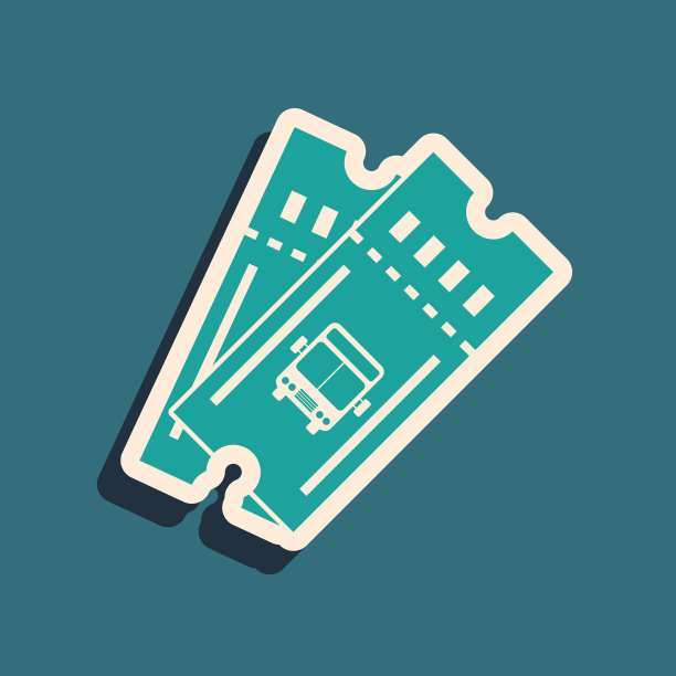 绿色巴士票图标孤立在蓝色背景上图片下载