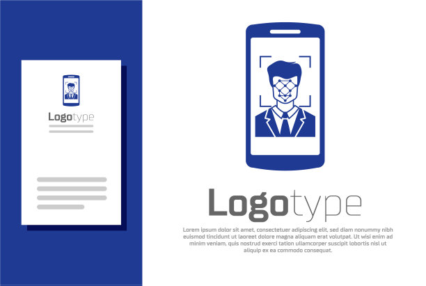 蓝色的手机和人脸识别图标图片下载