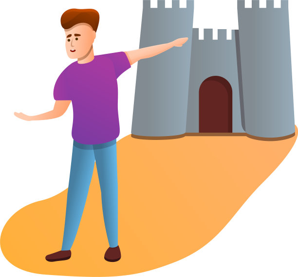 男孩展示旅游城堡图标卡通风格图片下载