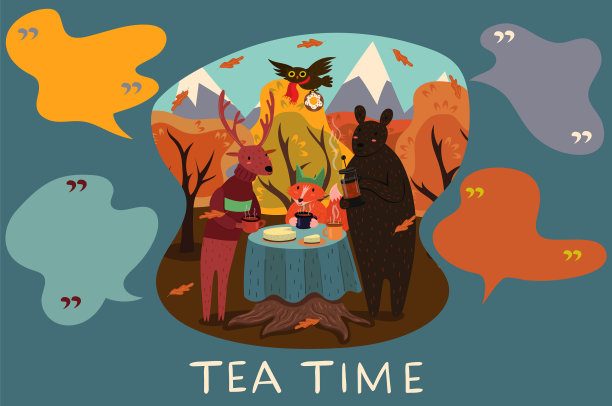 秋天森林里的动物茶话会图片下载