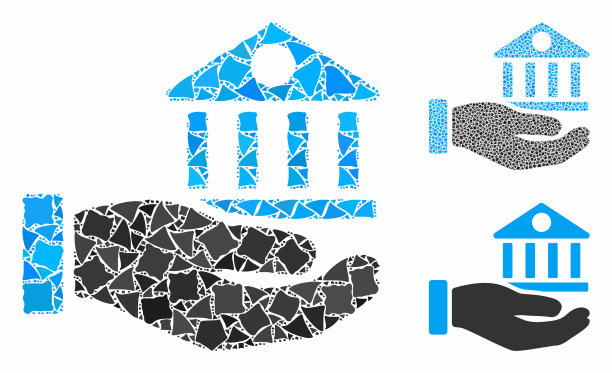 银行大楼服务手马赛克图标结节图片下载