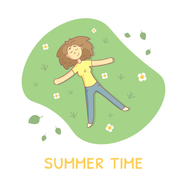 女孩躺在公园的草地上休息图片下载