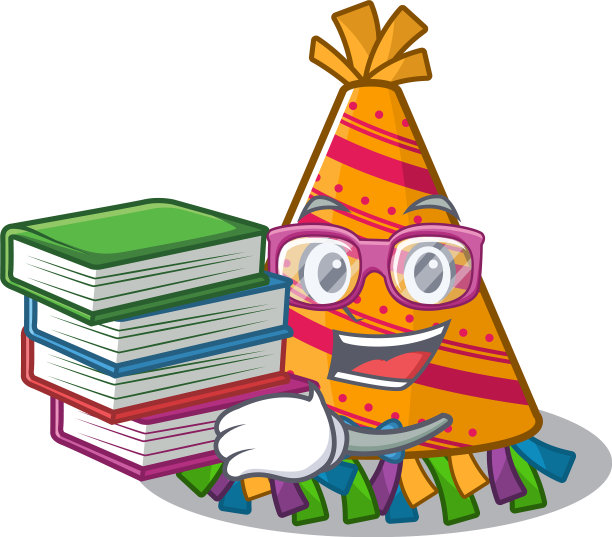 学生与书派对帽在上面的吉祥物图片下载