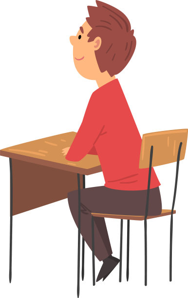 男生坐在课桌旁图片下载