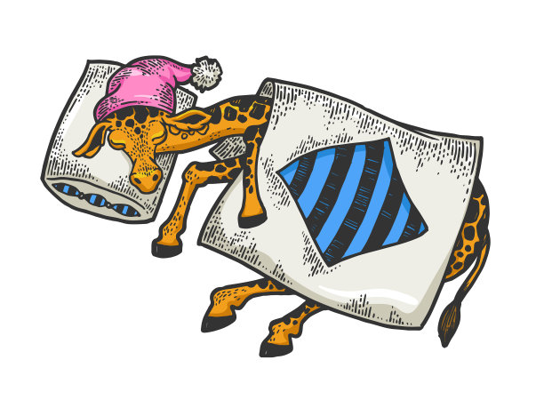 卡通睡觉长颈鹿素描雕刻图片下载