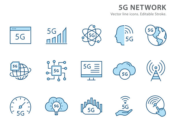 5G网络扁平线条图标集图片下载