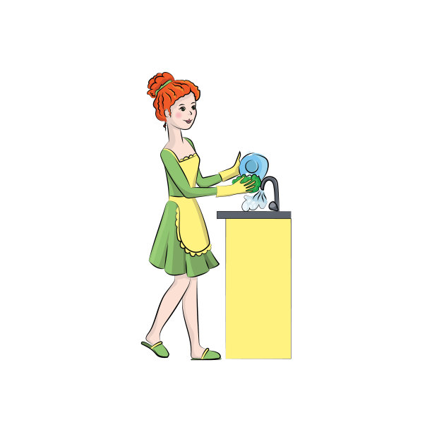 女孩洗盘子颜色图片下载