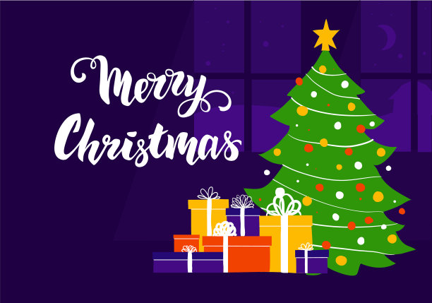 圣诞快乐的字母下面有礼物图片下载