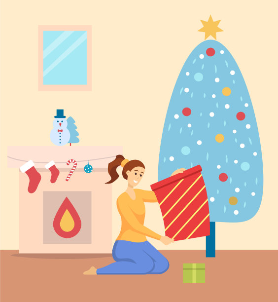 圣诞节庆祝在家妇女与礼物图片下载