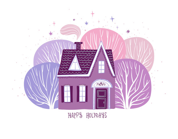 圣诞贺卡与房子在森林图片下载