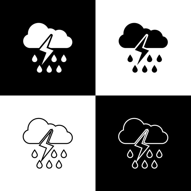 设置云与雨和闪电图标隔离图片下载