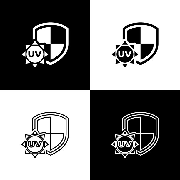 设置紫外线保护图标隔离在黑色和白色图片下载