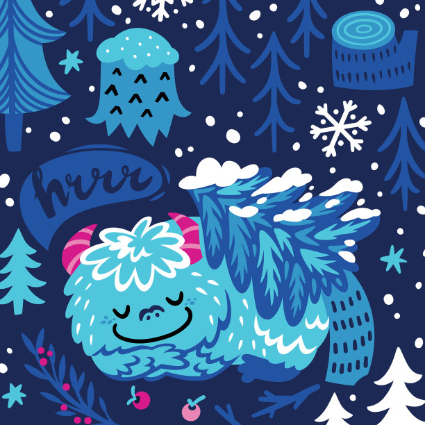 卡通大脚怪或睡在森林里的雪人图片下载